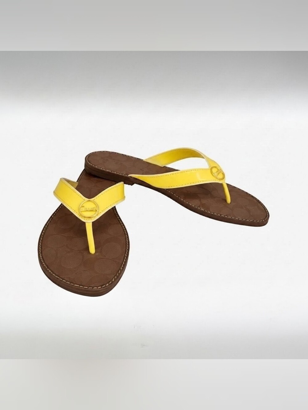 Coach Yellow Leather Thong Sandals with Brown Footbed